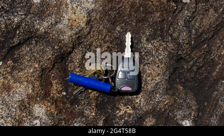A Close Up of Keys on a Rock Stock Photo