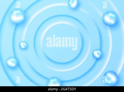 Abstract background in the style of neomorphism. Ripples on water with spheres Stock Vector