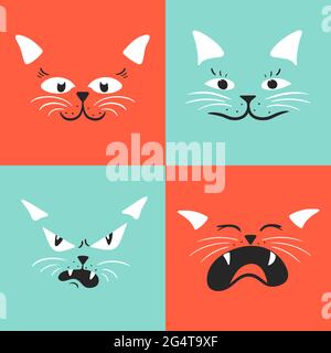 Draw vector face cat illustration vector set Stock Vector