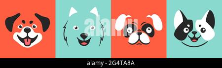 Draw vector dog face illustration vector set Stock Vector