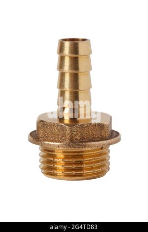 Brass fitting for watering hose isolated on white background Stock Photo