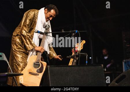 Segrate Milan Italy. 22 June 2021. The Nigerian singer/songwriter and guitarist BOMBINO perform live at Circolo Magnolia with the italian guitarist Adriano Viterbini Stock Photo