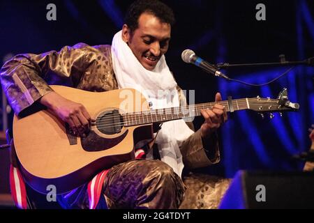 Segrate Milan Italy. 22 June 2021. The Nigerian singer/songwriter and guitarist BOMBINO perform live at Circolo Magnolia with the italian guitarist Adriano Viterbini Stock Photo