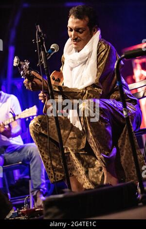 Segrate Milan Italy. 22 June 2021. The Nigerian singer/songwriter and guitarist BOMBINO perform live at Circolo Magnolia with the italian guitarist Adriano Viterbini Stock Photo
