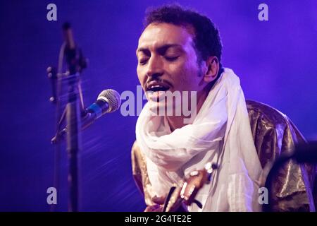 Segrate Milan Italy. 22 June 2021. The Nigerian singer/songwriter and guitarist BOMBINO perform live at Circolo Magnolia with the italian guitarist Adriano Viterbini Stock Photo