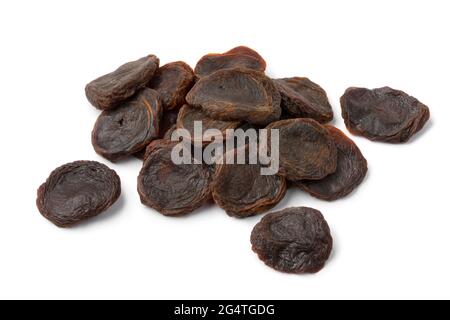 Heap of dried South African sour apricots isolated on white background Stock Photo