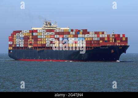 The container ship Sealand Illinois will reach the port of Rotterdam on May 29, 2021. Stock Photo