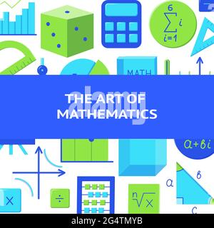 The art of mathematics banner in flat style. Math science poster with text. Vector illustration. Stock Vector