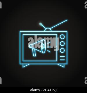 Neon TV advertising icon in line style. Television marketing and promotion symbol. Vector illustration. Stock Vector
