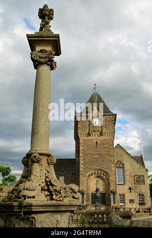 An exterior view of the town hall building in the Scottish borders town of Galashiels. Stock Photo