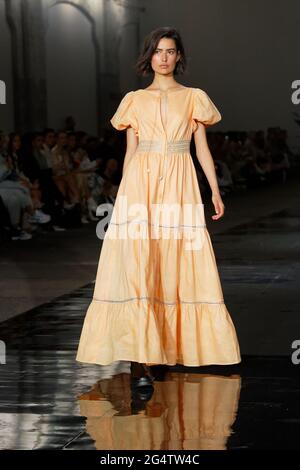 A model walks the runway during the IXIAH show during the Afterpay Australian Fashion Week Resort 2022 Collections at Carriageworks on June 1, 2021 in Stock Photo