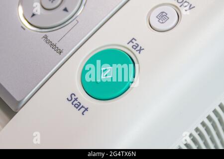 Close up - start button on the fax Stock Photo