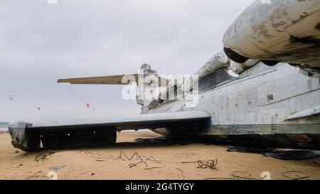 Rocket ship-ekranoplan project 903 "Lun" on the Caspian Sea shore ...