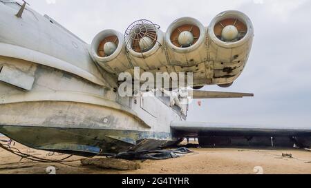 Rocket ship-ekranoplan project 903 "Lun" on the Caspian Sea shore ...