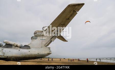 Rocket ship-ekranoplan project 903 "Lun" on the Caspian Sea shore ...