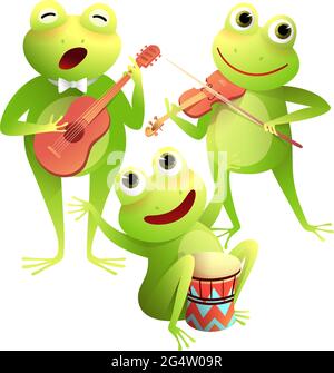 Frogs Concert Playing Musical Instruments and Sing Stock Vector