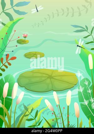 Pond Swamp or Marshland Nature Background Stock Vector