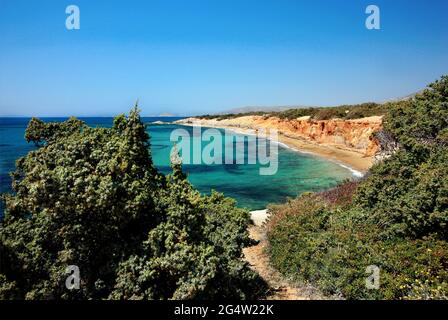 'Passage' to Alyko beach, at Kedrodasos (literally 'Cedar forest'), Naxos island, Cyclades, Aegean sea, Greece. Stock Photo