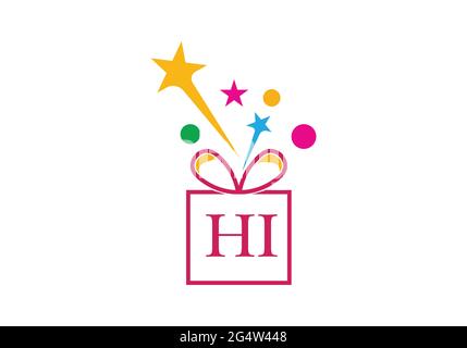 Gift Box, gift shop letter alphabet H I logo icon in gold or golden color for Luxury brand design for company and business Stock Vector