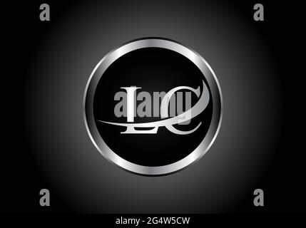 silver letter LC metal combination alphabet logo icon design with grey color on Black and white gradient design for a company or business Stock Vector