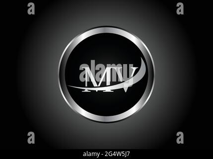 silver letter MV metal combination alphabet logo icon design with grey color on Black and white gradient design for a company or business Stock Vector