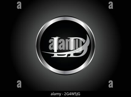 silver letter LD metal combination alphabet logo icon design with grey color on Black and white gradient design for a company or business Stock Vector