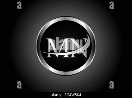 silver letter MN metal combination alphabet logo icon design with grey color on Black and white gradient design for a company or business Stock Vector