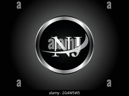 silver letter NJ metal combination alphabet logo icon design with grey color on Black and white gradient design for a company or business Stock Vector