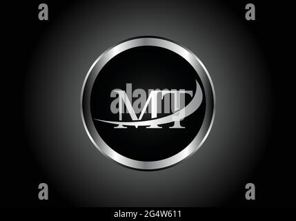 silver letter MT metal combination alphabet logo icon design with grey color on Black and white gradient design for a company or business Stock Vector
