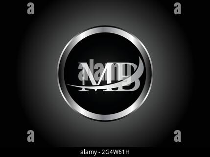 silver letter MB metal combination alphabet logo icon design with grey color on Black and white gradient design for a company or business Stock Vector