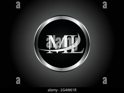 silver letter ML metal combination alphabet logo icon design with grey color on Black and white gradient design for a company or business Stock Vector