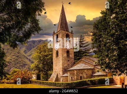 Italy Valle d'Aosta Arnad Romanesque church of St Martino Stock Photo