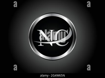 silver letter NC metal combination alphabet logo icon design with grey color on Black and white gradient design for a company or business Stock Vector