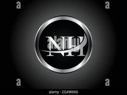 silver letter NH metal combination alphabet logo icon design with grey color on Black and white gradient design for a company or business Stock Vector