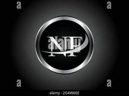 silver letter NF metal combination alphabet logo icon design with grey color on Black and white gradient design for a company or business Stock Vector