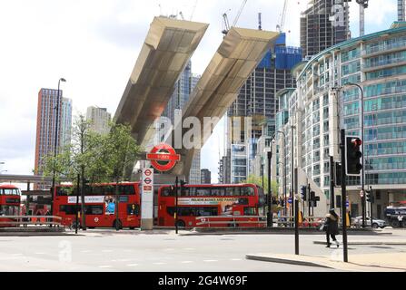 Vauxhall, an interchange station for Network Rail, London Underground and London Buses, at Vauxhall Cross Road junction, in central London, UK Stock Photo