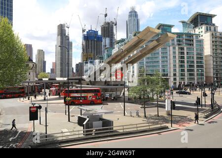 Vauxhall, an interchange station for Network Rail, London Underground and London Buses, at Vauxhall Cross Road junction, in central London, UK Stock Photo