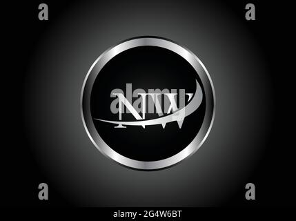silver letter NW metal combination alphabet logo icon design with grey color on Black and white gradient design for a company or business Stock Vector