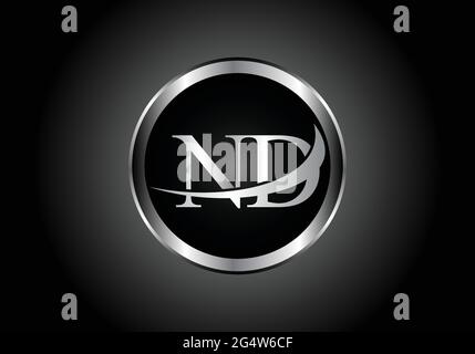 silver letter ND metal combination alphabet logo icon design with grey color on Black and white gradient design for a company or business Stock Vector