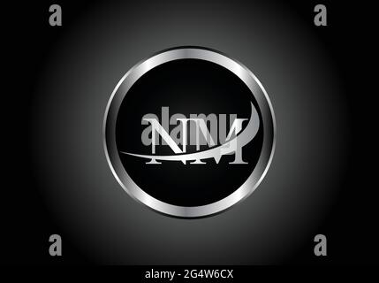 silver letter NM metal combination alphabet logo icon design with grey color on Black and white gradient design for a company or business Stock Vector