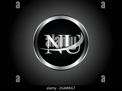 silver letter NU metal combination alphabet logo icon design with grey color on Black and white gradient design for a company or business Stock Vector