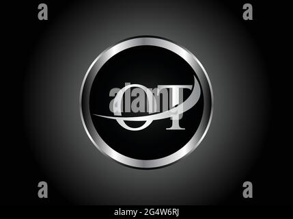 silver letter OT metal combination alphabet logo icon design with grey color on Black and white gradient design for a company or business Stock Vector