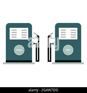 Fuel filling machine for automobiles in a gas station. Petrol and diesel filling machines for automobiles with nozzle. Stock Vector