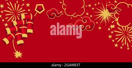 Happy Chinese New Year greeting card. Background with oriental symbols. Stock Vector