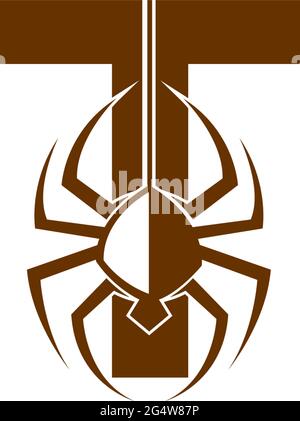 Letter T with spider icon logo design template vector Stock Vector