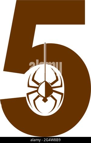 Number 5 with spider icon logo design template vector Stock Vector