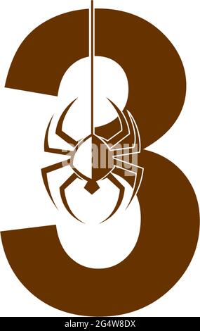 Number 3 with spider icon logo design template vector Stock Vector