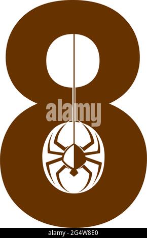 Number 8 with spider icon logo design template vector Stock Vector