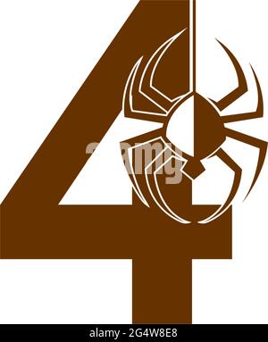 Number 4 with spider icon logo design template vector Stock Vector