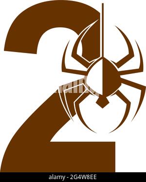 Number 2 with spider icon logo design template vector Stock Vector